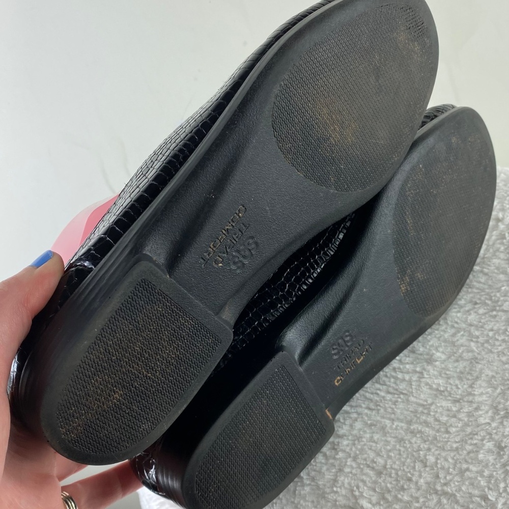SAS Sz 9.5 M Loafers Shoes Flats Croc Black Leather Comfort Orthotic - Picture 5 of 5